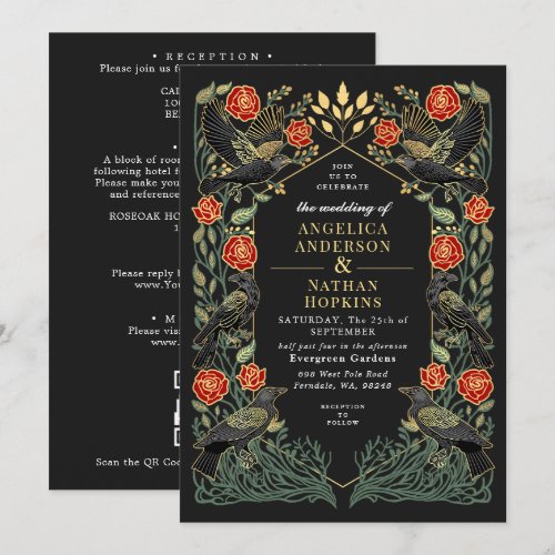 Enchanted Raven Roses Gothic Wedding QR Code Invitation