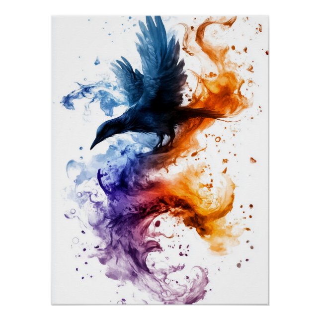 Enchanted Raven Soaring Through Fire and Magic Poster (Front)