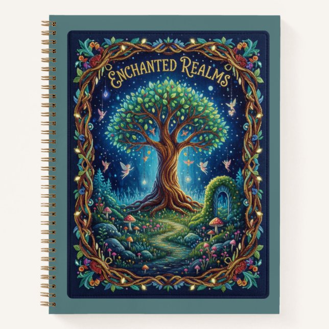 Enchanted Realms Embroidered Tree of Life & Fairy Notebook (Front)