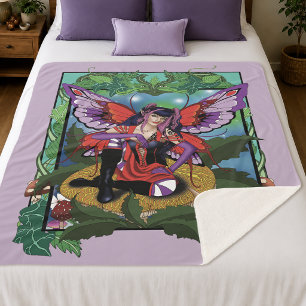 Enchanted Rebel Fairy Purple Red Gothic Sherpa Blanket