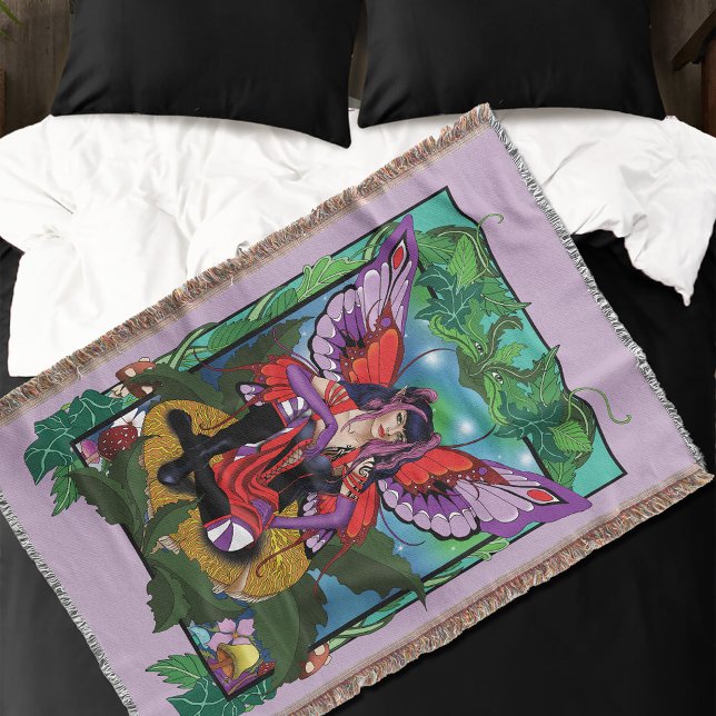 Enchanted Rebel Fairy Purple Red Gothic Throw Blanket (Creator Uploaded)
