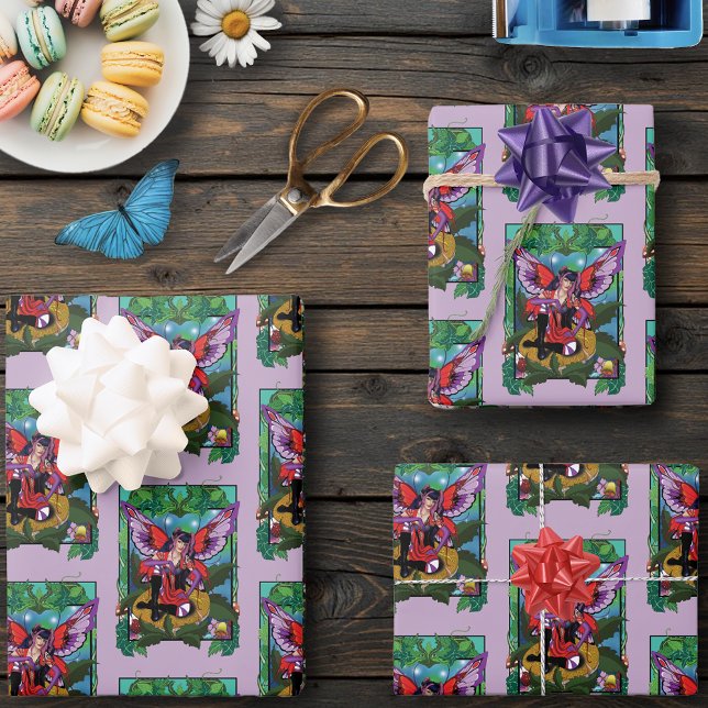 Enchanted Rebel Fairy Purple Red Gothic Wrapping Paper Sheets (Creator Uploaded)