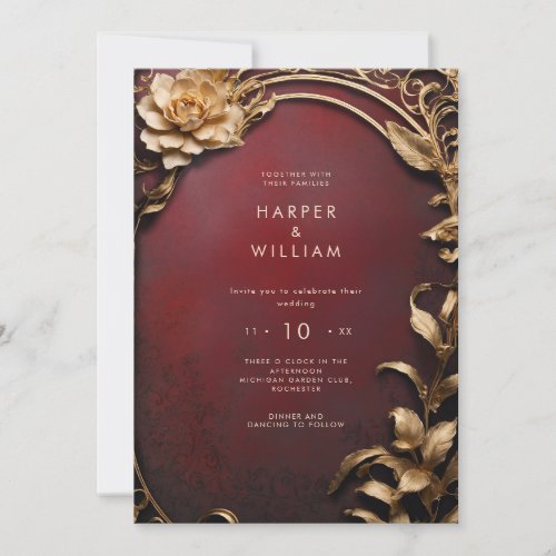 Enchanted red and gold Wedding Invitation