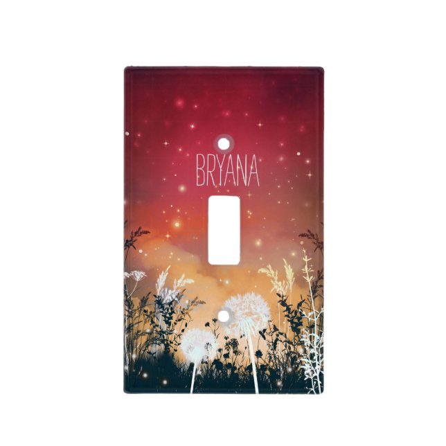 Enchanted Red Evening Sky Stars & Foliage Rustic Light Switch Cover (Front)