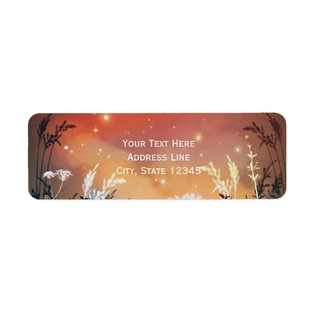 Enchanted Red Evening Sky Stars & Foliage Wedding Label (Front)