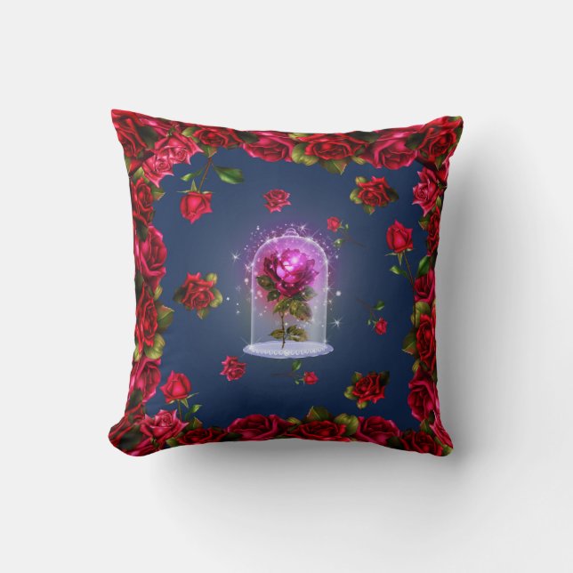 Enchanted Red Rose Beauty Girls Throw Pillow (Front)