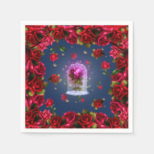 Enchanted Red Rose & Diamond Bling Elegant Party Napkins