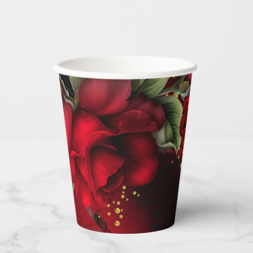 Enchanted Red Rose Glam Gothic Love  Paper Cups