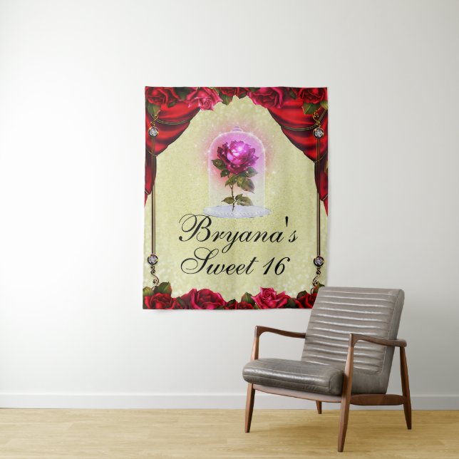 Enchanted Red Rose Sweet 16 Beauty Party Backdrop (In Situ)