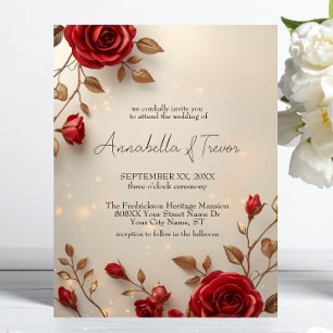 Enchanted Red Roses and Lights Romantic Wedding Invitation