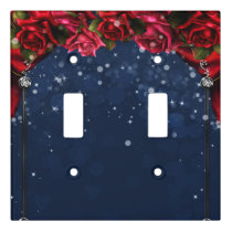 Enchanted Red Roses Navy Blue & Gold Elegant  Light Switch Cover