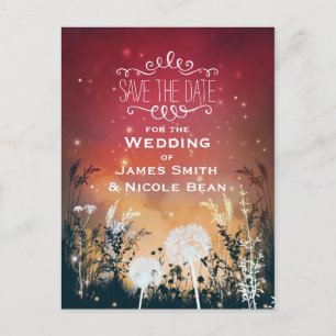 Enchanted Red Sky Stars & Foliage Save The Date Announcement Postcard