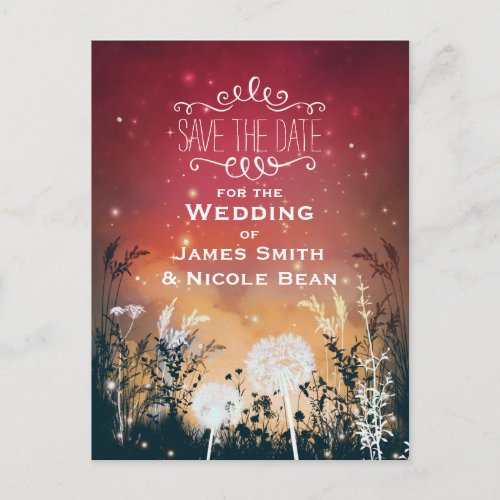 Enchanted Red Sky Stars  Foliage Save The Date Announcement Postcard