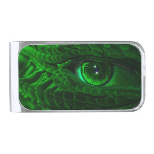 Enchanted Reptilian Eye in Emerald Tones Silver Finish Money Clip