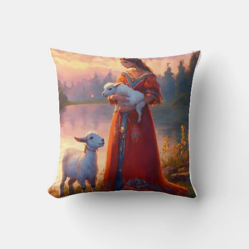 Enchanted Reverie A Fairy Tale Village in Pastel  Throw Pillow