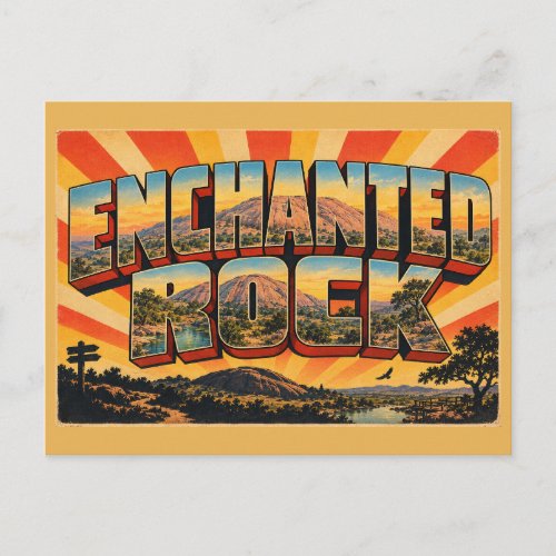 Enchanted Rock TX Granite Dome Hill Art Postcard