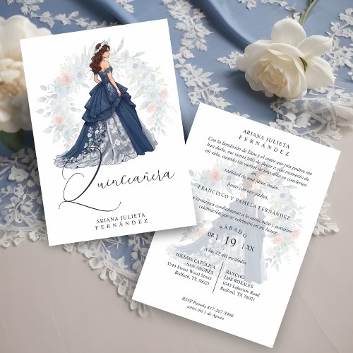 Enchanted Romantic Spanish Quinceaera Blue Shades Invitation