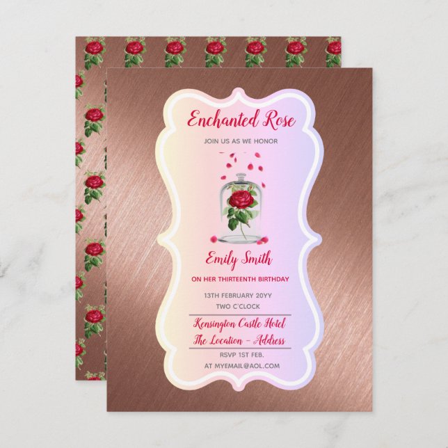 ENCHANTED ROSE Birthday Invitation Fairytale (Front/Back)