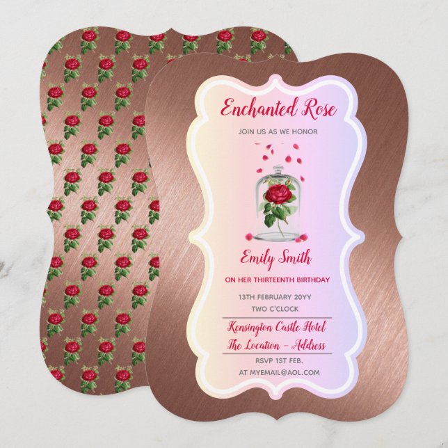 ENCHANTED ROSE Birthday Invitation Fairytale (Front/Back)
