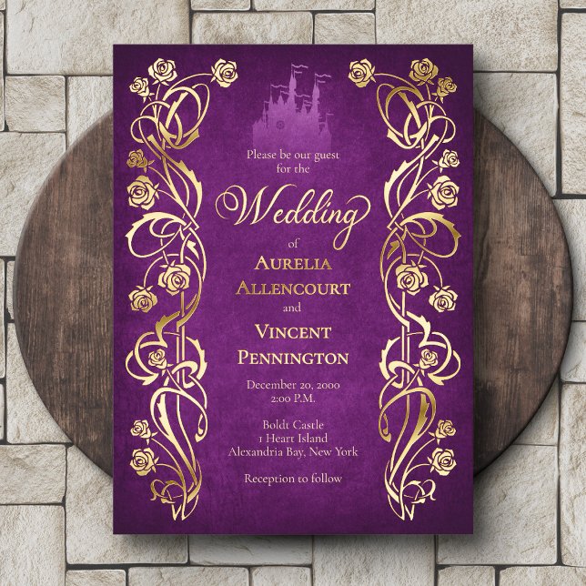 Enchanted Rose Castle Wedding Foil Invitation (Creator Uploaded)