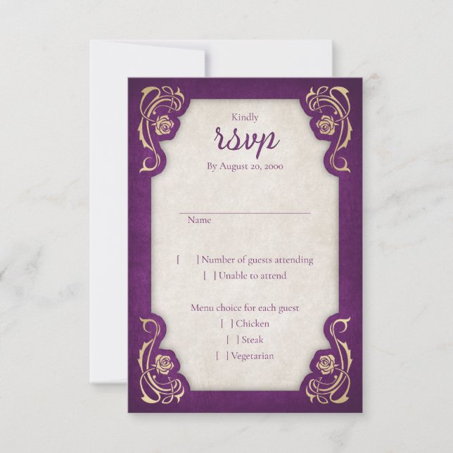 Enchanted Rose Castle Wedding RSVP Card (Front)