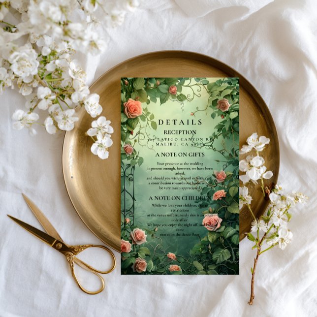 Enchanted Rose Garden Gate Wedding Enclosure Card (Creator Uploaded)