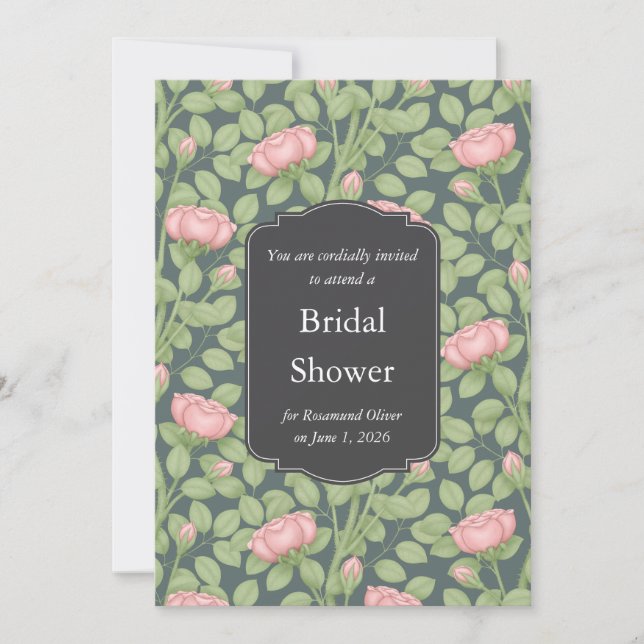 Enchanted Rose Garden Slate Blue Wedding Event Invitation (Front)