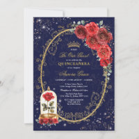 Enchanted Rose Quinceañera Navy Red Gold Birthday