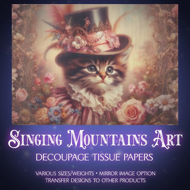 Enchanted Roses and Victorian Cat Decoupage  Tissue Paper (Creator Uploaded)