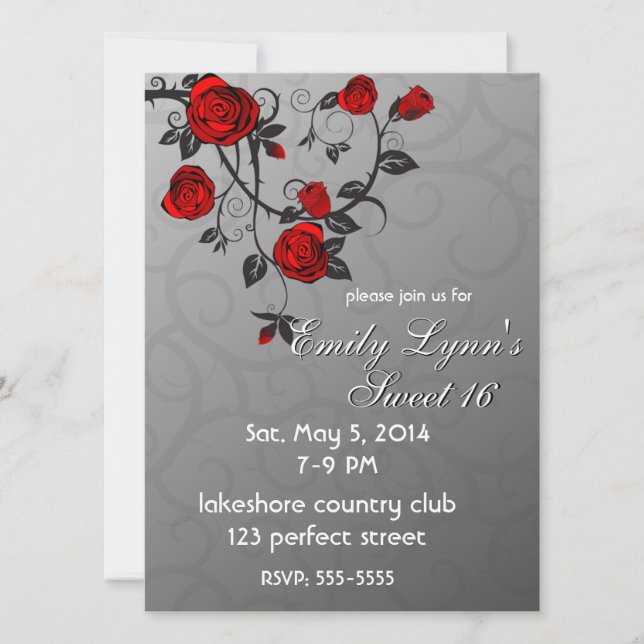 Enchanted Roses Birthday Invitation (Front)