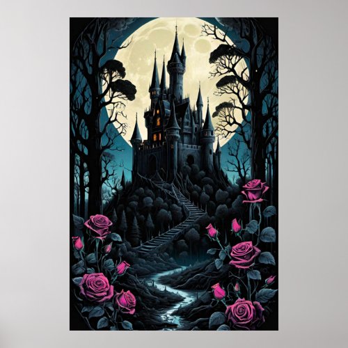 Enchanted Roses Castle Fantasy Poster