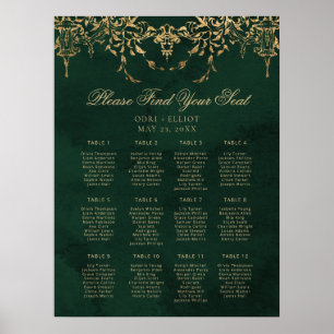 Enchanted Royal Emerald Gold Wedding Seating Poster