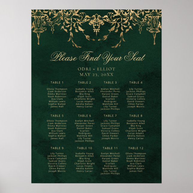 Enchanted Royal Emerald Gold Wedding Seating Poster (Front)