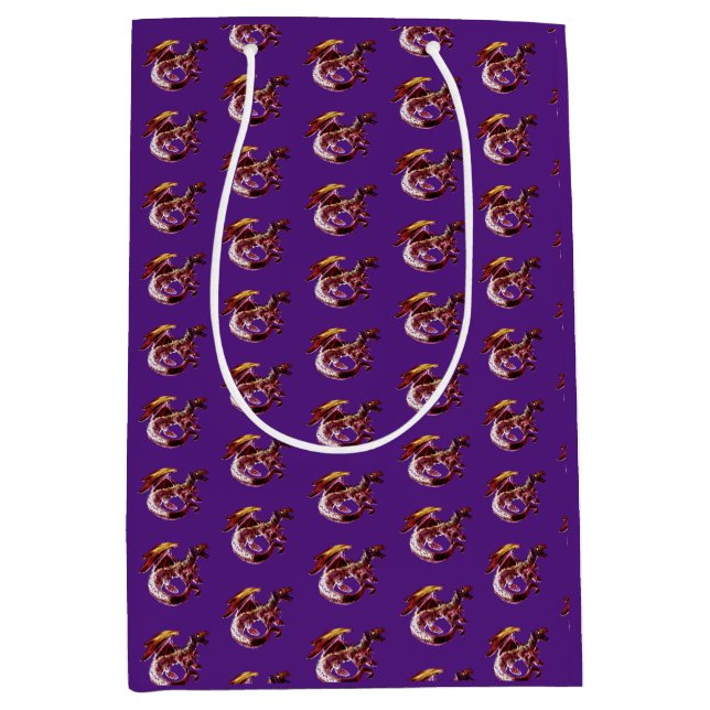 Enchanted Ruby Red Dragon Mythical Design Art Medium Gift Bag (Front)