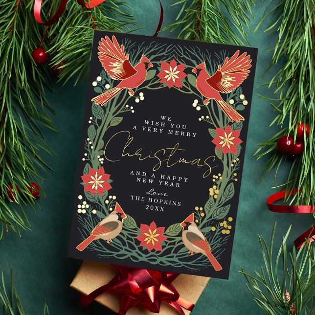 Enchanted Rustic Christmas Cardinals  Foil Holiday Card (Creator Uploaded)