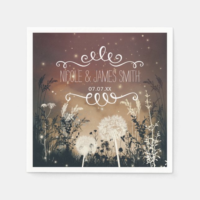 Enchanted Rustic Night Sky Stars & Foliage Wedding Napkins (Front)
