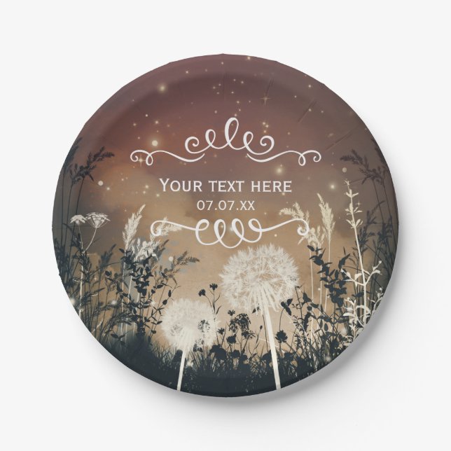 Enchanted Rustic Night Sky Stars & Foliage Wedding Paper Plates (Front)