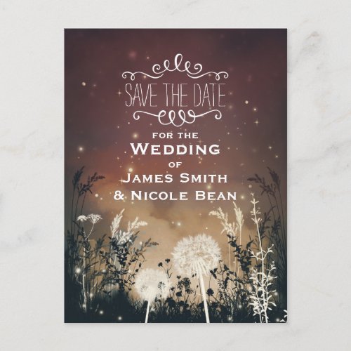 Enchanted Rustic Sky Stars  Foliage Save The Date Announcement Postcard