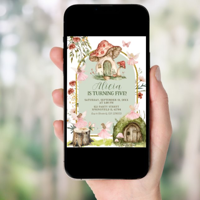 Enchanted Sage Green Forest Fairy Birthday Invitation (Front Digital)