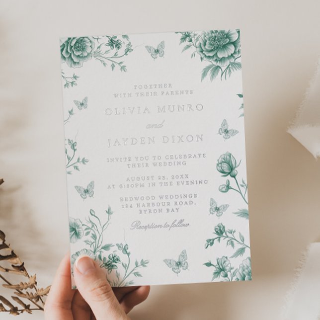Enchanted Sage & Silver Wedding Foil Invitation (Creator Uploaded)