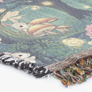 Enchanted Sakura Bunny Forest Throw Blanket