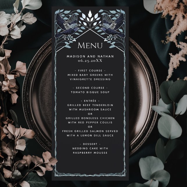 Enchanted Silver Gothic Raven Wedding Menu (Creator Uploaded)