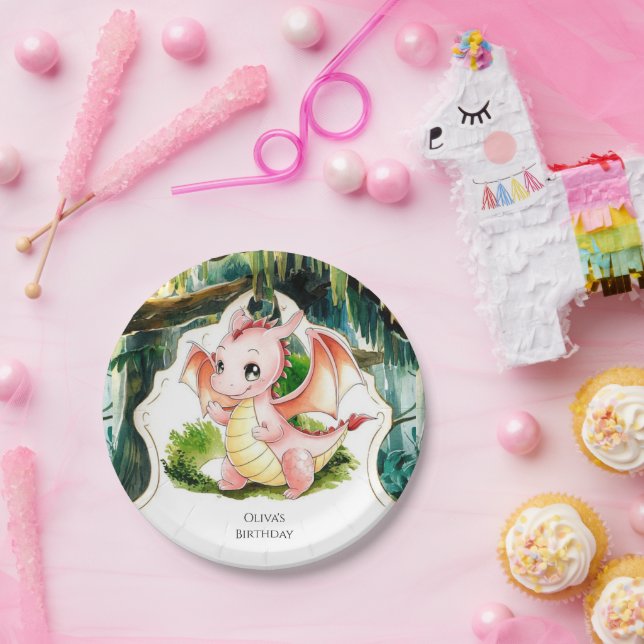 Enchanted Simple Dragon Birthday Paper Plates (Party)