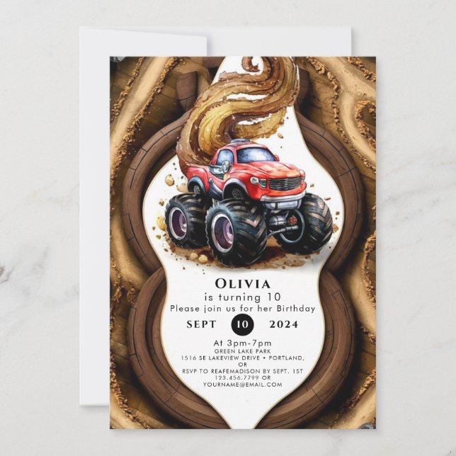 Enchanted Simple Monster Truck Birthday Invitation (Front)