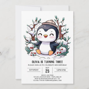 Enchanted Simple Penguin Digital Birthday Invitation