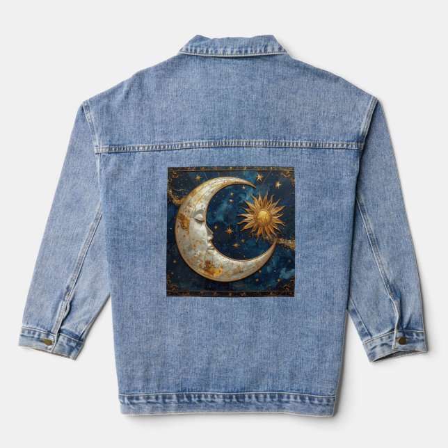 Enchanted Skies Whimsical Celestial Denim Jacket (Back)
