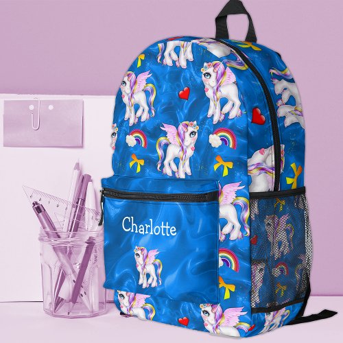 Enchanted Sky Explorer Whimsical Winged Unicorn  Printed Backpack