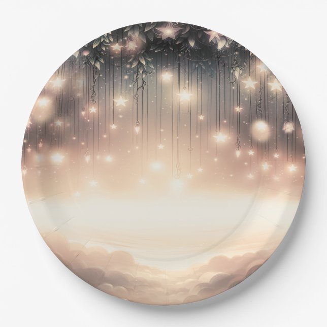 Enchanted Sky Tree Glow Stars & Clouds  Paper Plates (Front)
