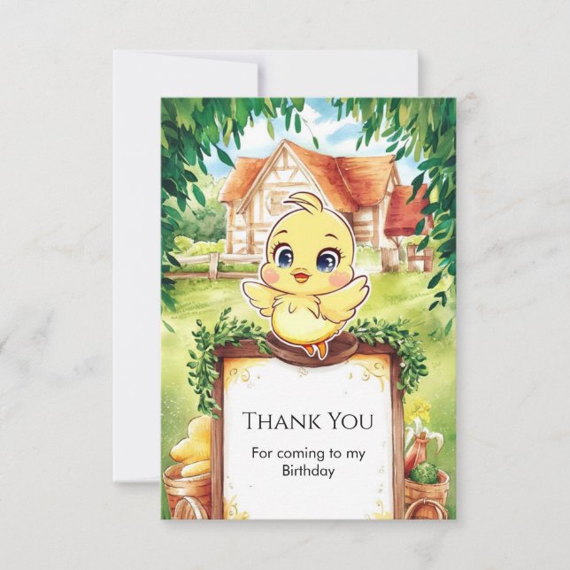 Enchanted Small Chicken Birthday Thank You Card (Front)