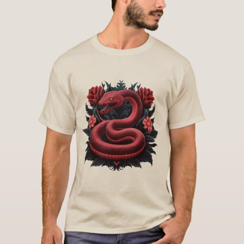 Enchanted Snake and Flowers T_Shirt